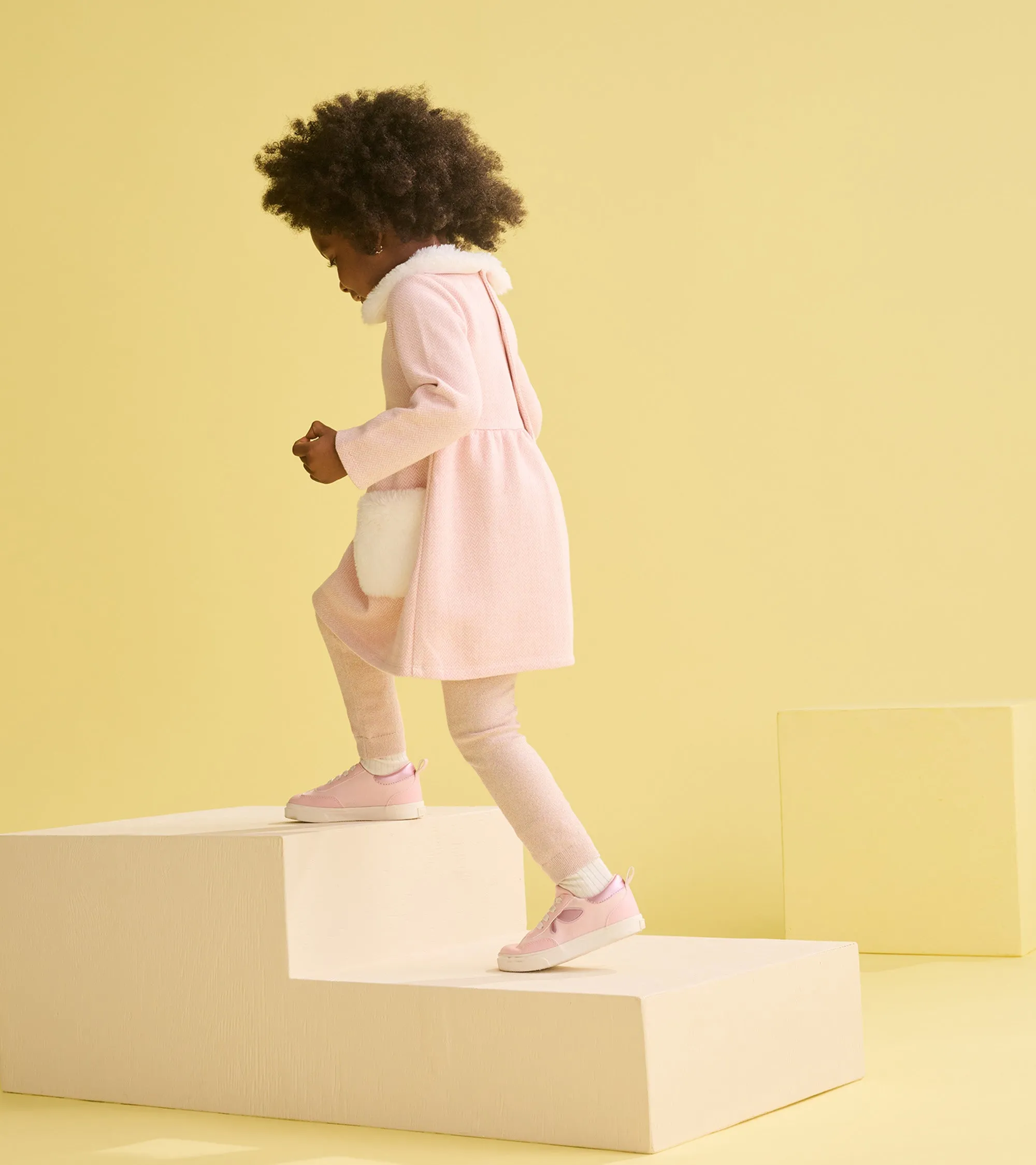 Hatley Pink Herringbone Dress with Fur