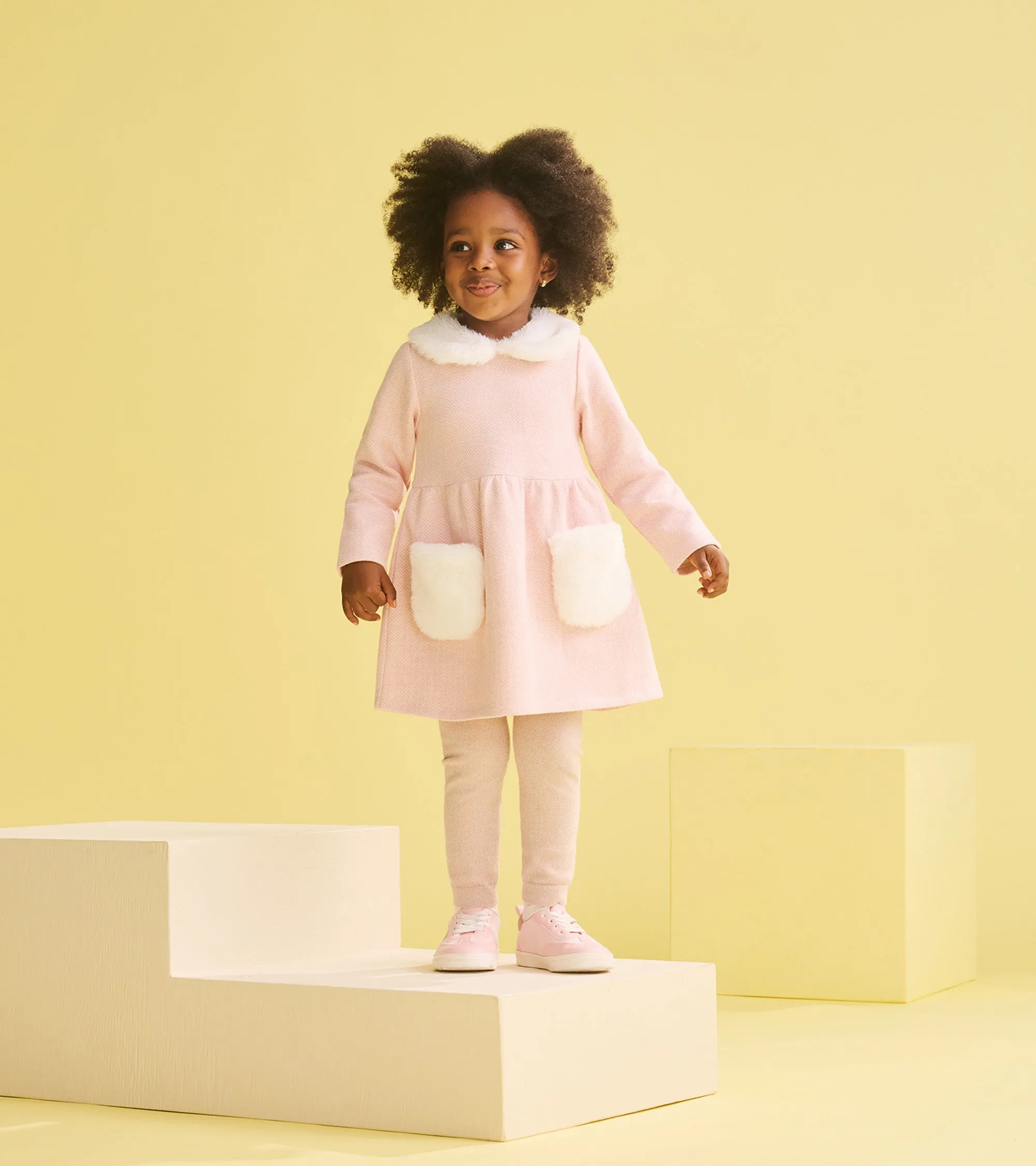 Hatley Pink Herringbone Dress with Fur