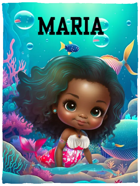 Hispanic Mermaid Personalized Cozy Plush Fleece Blanket - 30x40