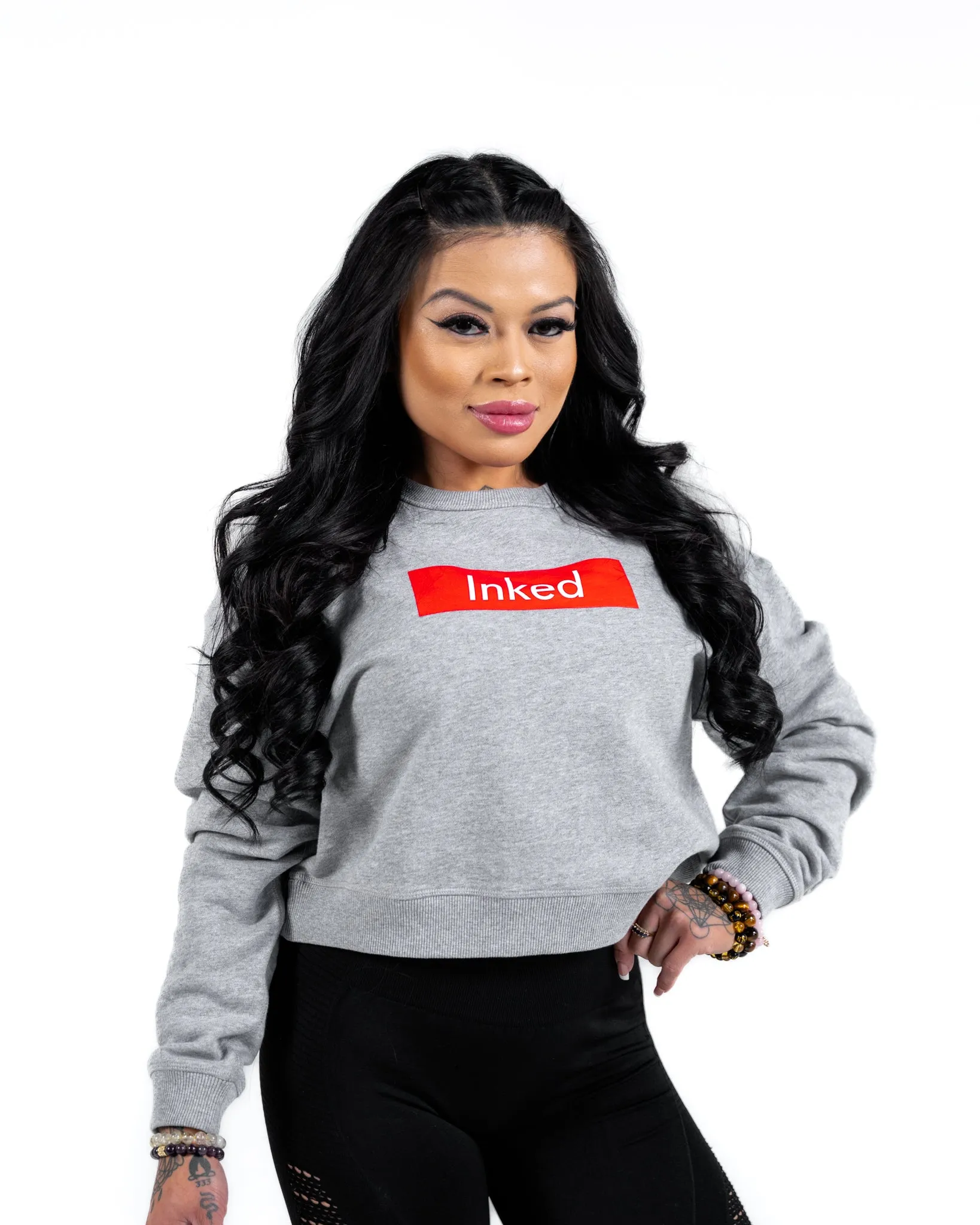 Inked Crop Crew Sweatshirt - Athletic Heather