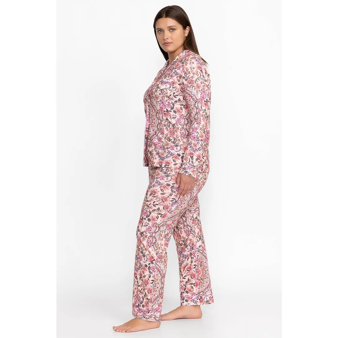 Johnny Was Carly Pj Set Aussie Long Home Lounge Sleepwear Pink Floral 2 pc NEW