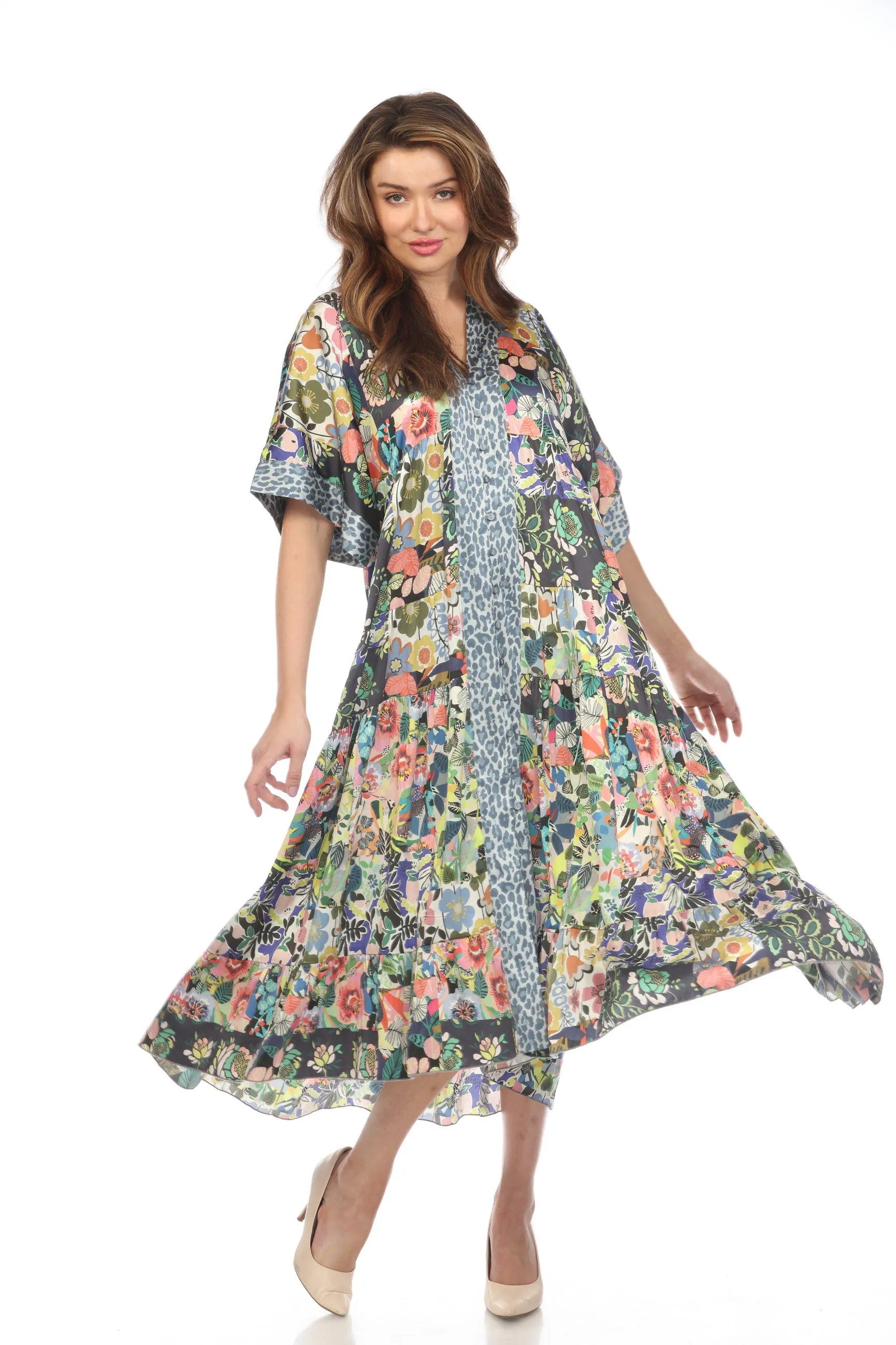 Johnny Was Chelsea Gardens Silk Kimono Dress Boho Chic C49922