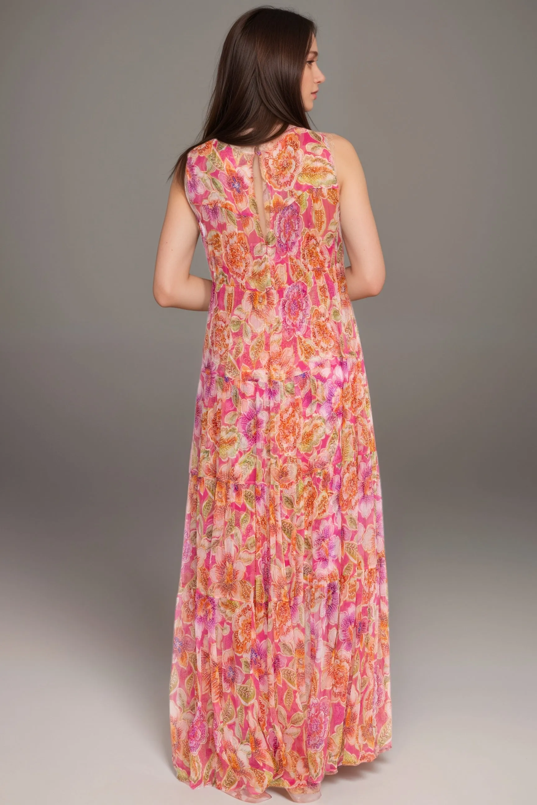 Johnny Was Jade Loran Tiered Floral Silk Maxi Dress Plus Size L36724-4X
