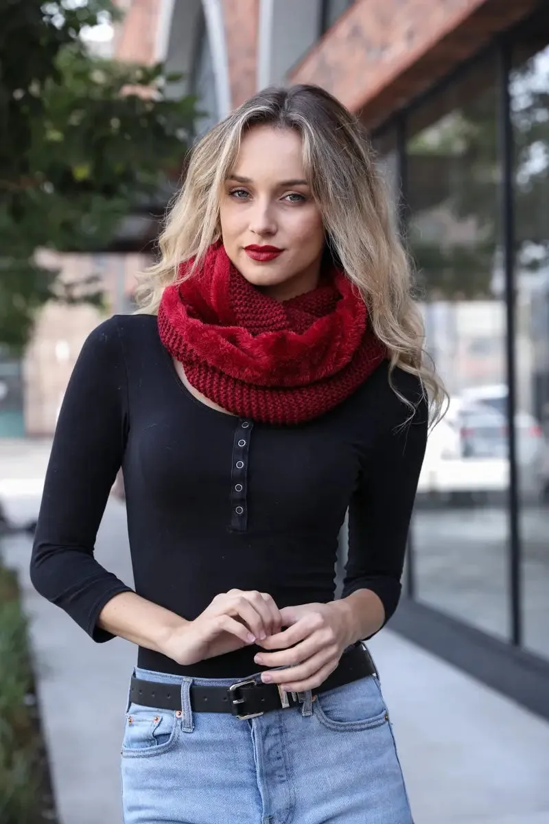 KNIT INFINITY SCARF WITH FAUX SHERPA LINING