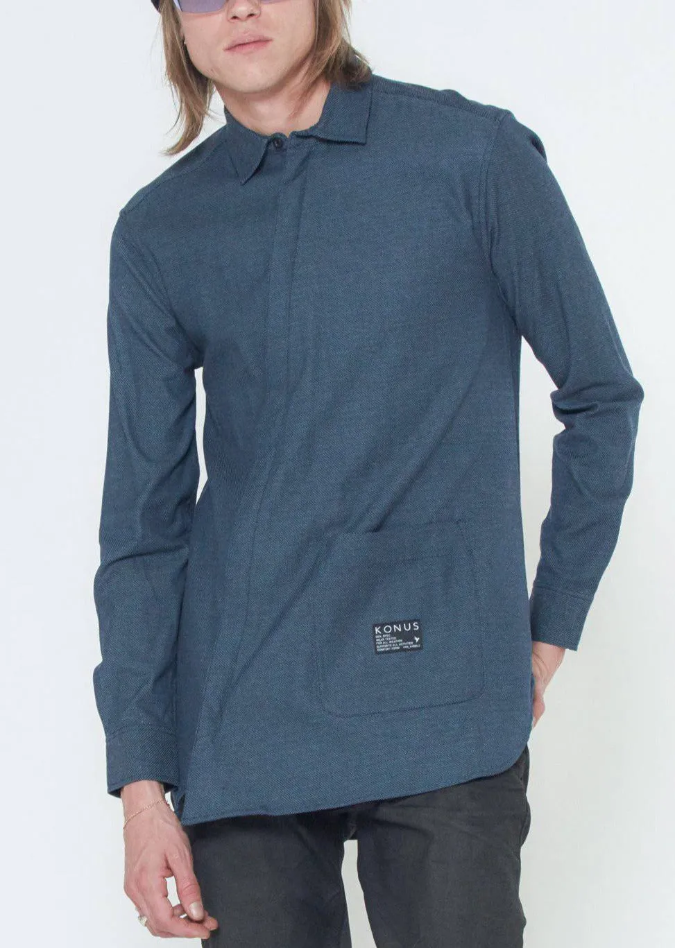 Konus Men's Asymmetrical Zip-up Shirt in Navy