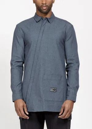Konus Men's Asymmetrical Zip-up Shirt in Navy