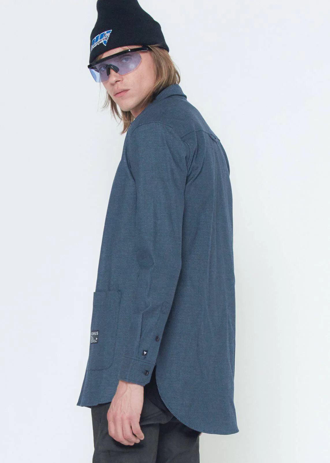 Konus Men's Asymmetrical Zip-up Shirt in Navy