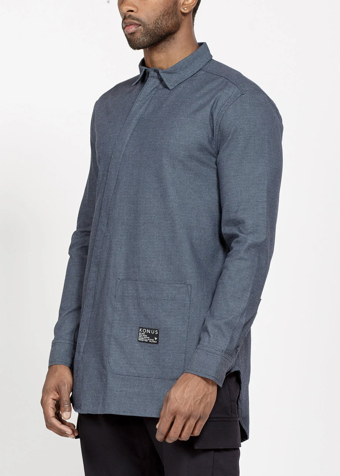Konus Men's Asymmetrical Zip-up Shirt in Navy