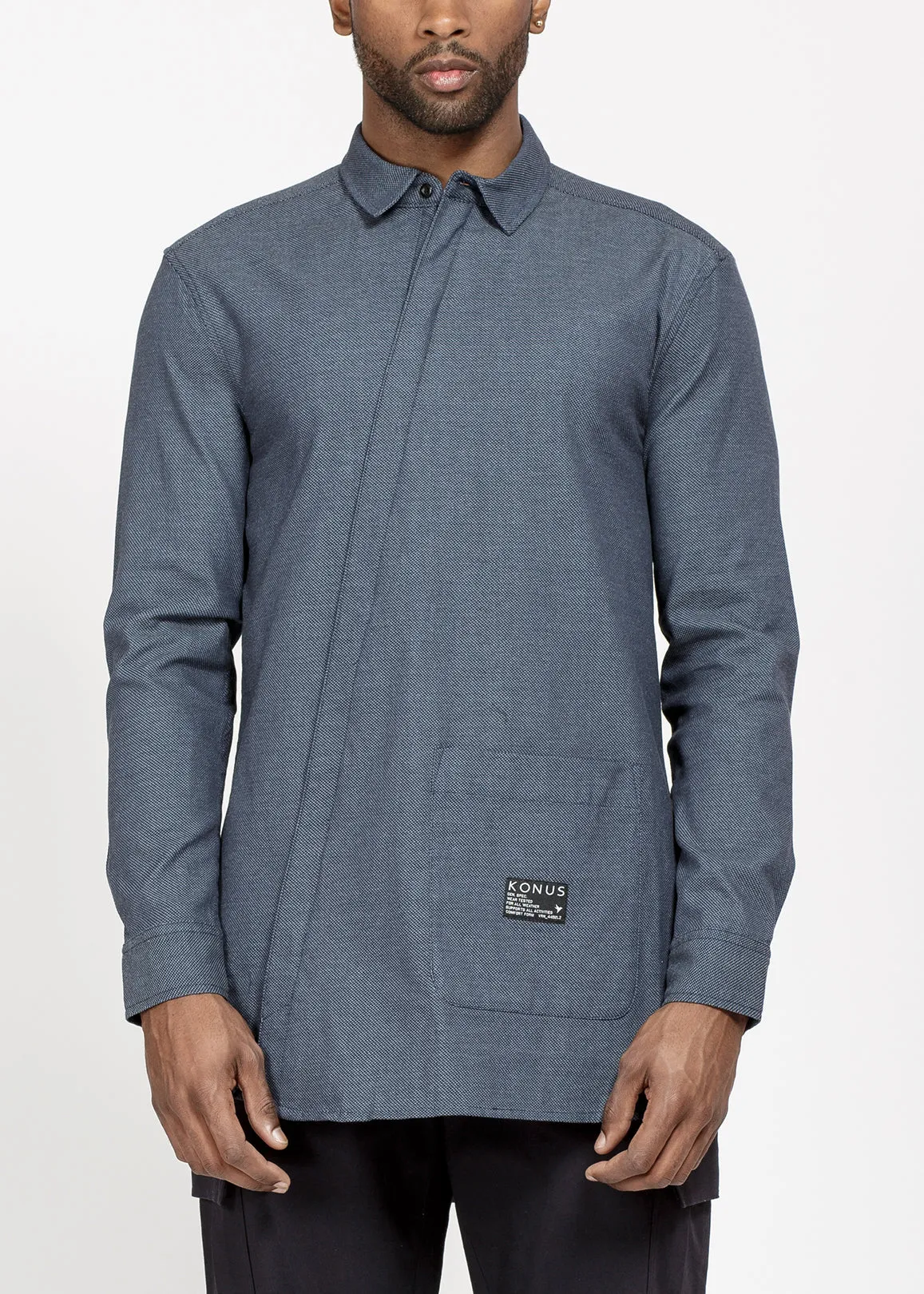 Konus Men's Asymmetrical Zip-up Shirt in Navy