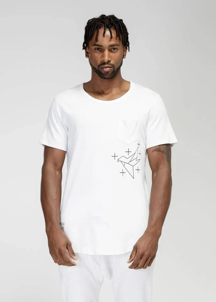 Konus Men's Bird Graphic Curved Hem Tee in White