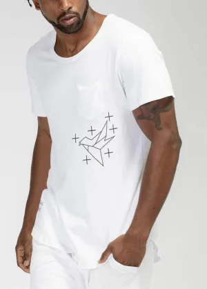 Konus Men's Bird Graphic Curved Hem Tee in White