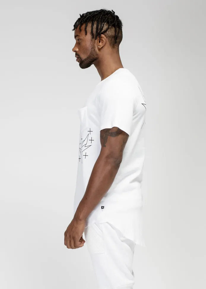 Konus Men's Bird Graphic Curved Hem Tee in White