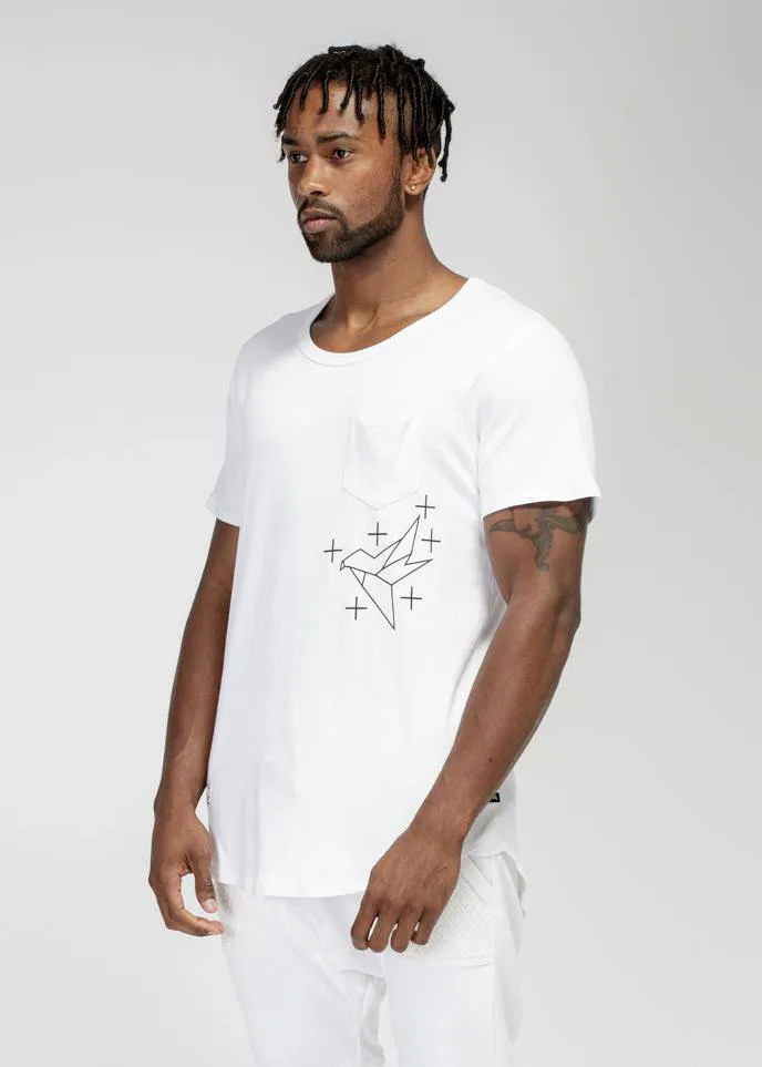 Konus Men's Bird Graphic Curved Hem Tee in White