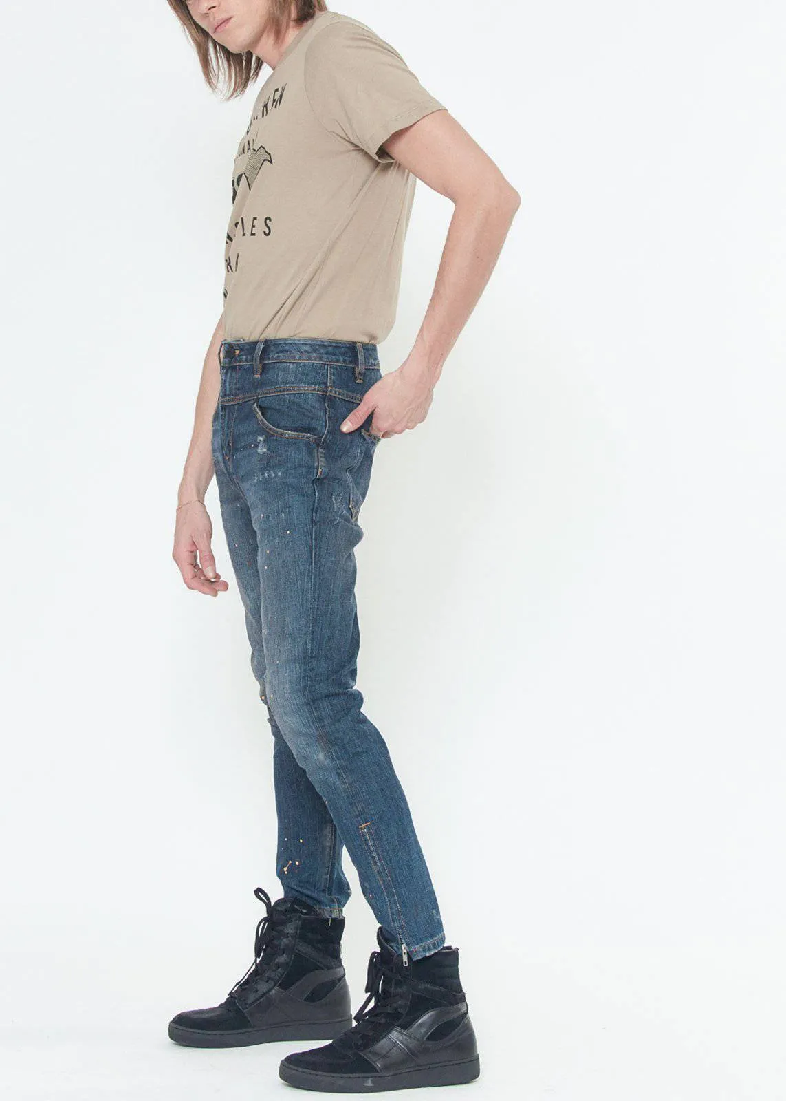 Konus Men's Denim With Paint Splatter  in Blue