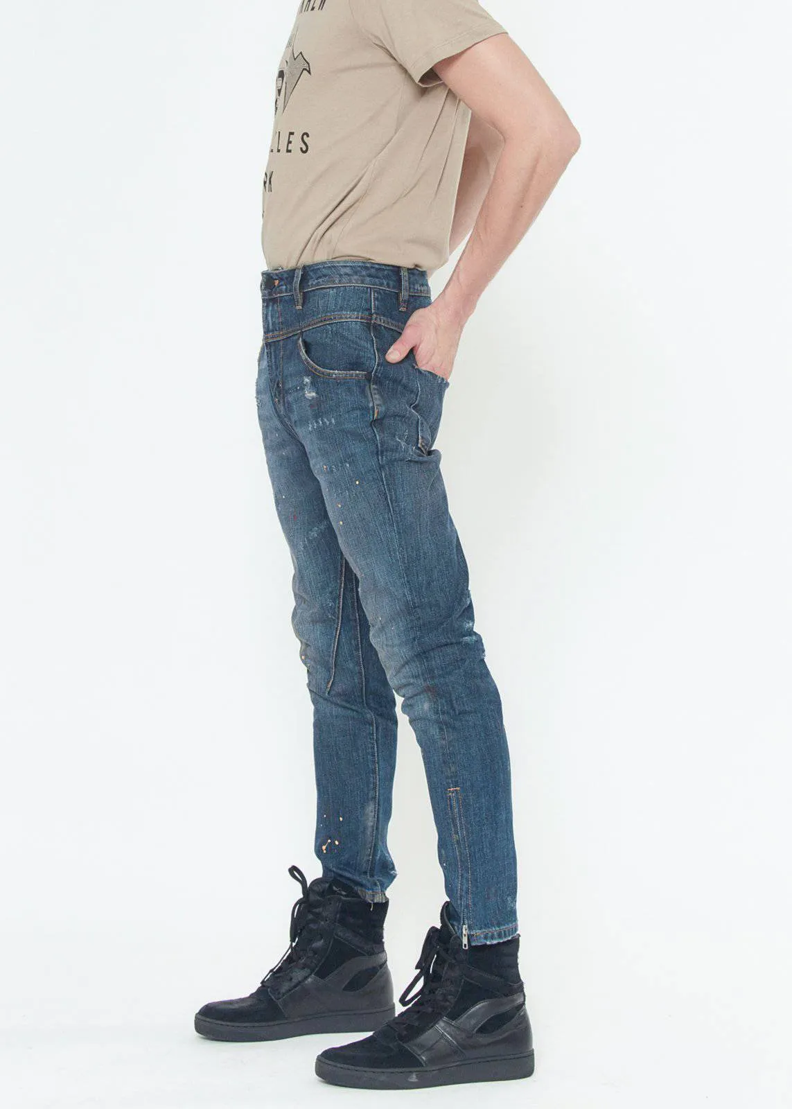 Konus Men's Denim With Paint Splatter  in Blue