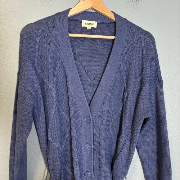 L’Agence Women’s Mica Belted Cable Knit Cardigan Blue