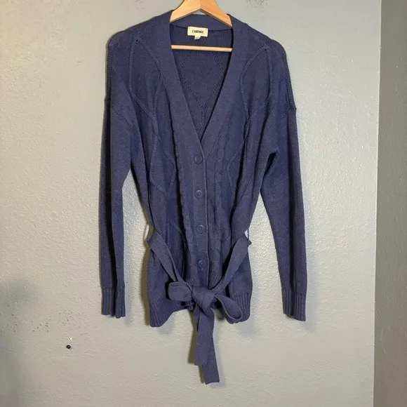 L’Agence Women’s Mica Belted Cable Knit Cardigan Blue