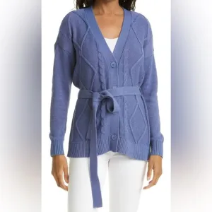 L’Agence Women’s Mica Belted Cable Knit Cardigan Blue