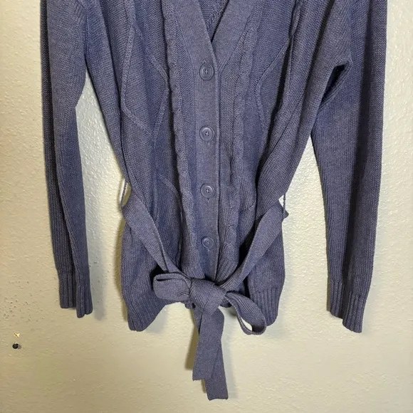 L’Agence Women’s Mica Belted Cable Knit Cardigan Blue