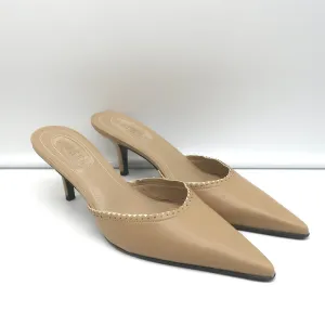 Lauren Ralph Lauren Mules Sandy Beige Leather Size 8.5 Pointed Toe Heels