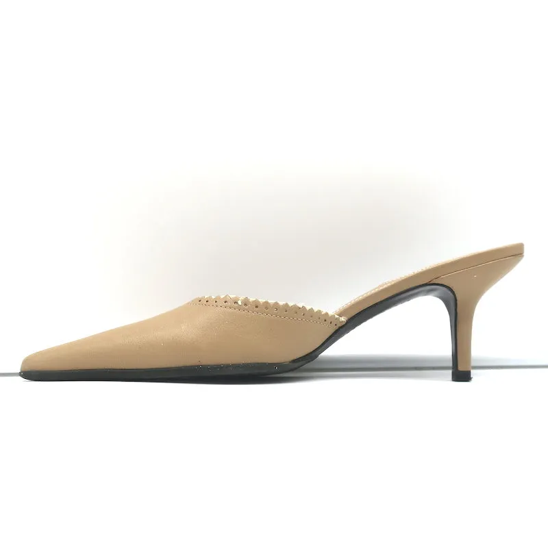 Lauren Ralph Lauren Mules Sandy Beige Leather Size 8.5 Pointed Toe Heels
