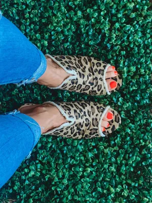Leopard Block Mid Heel Sandals