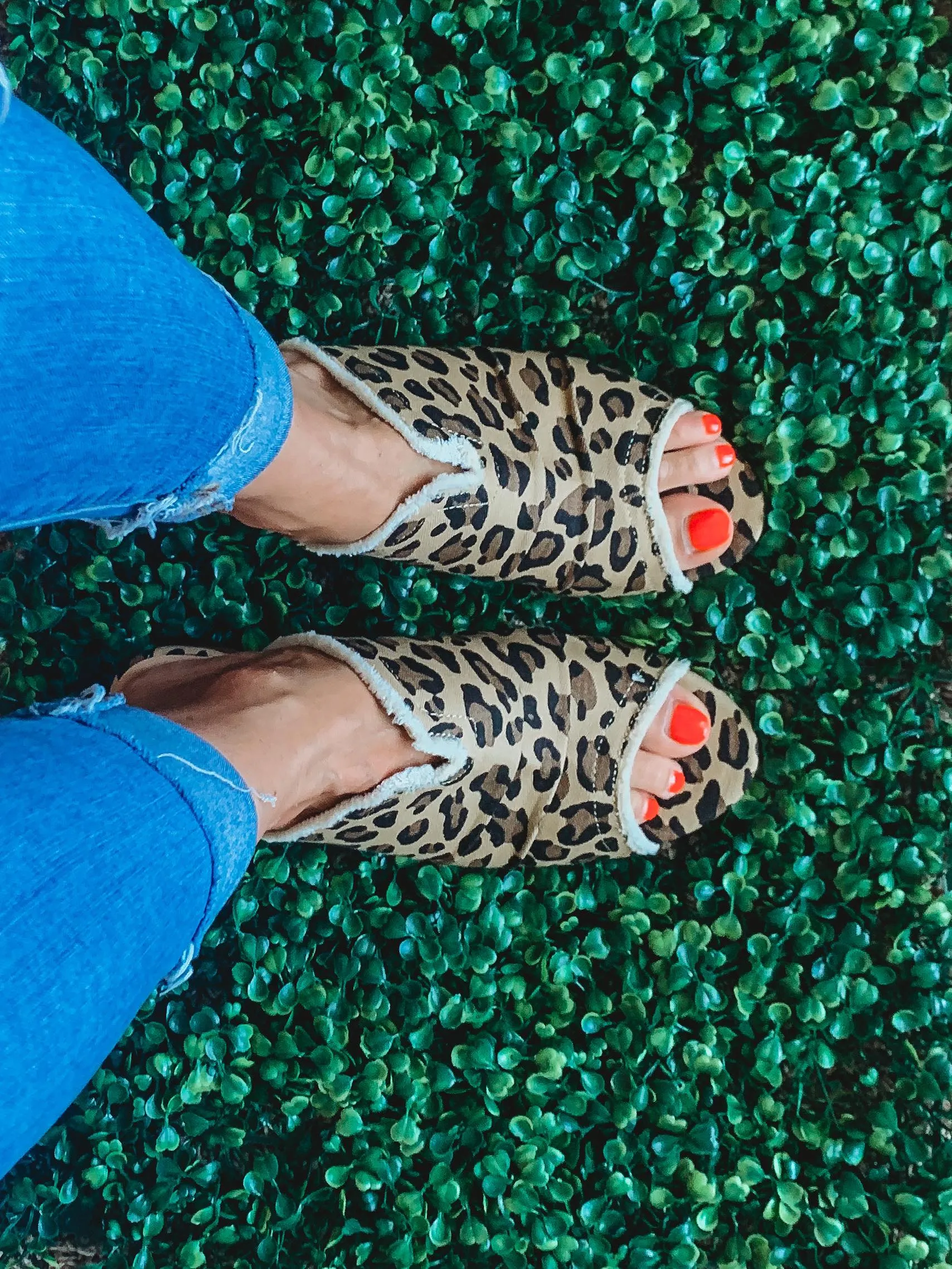 Leopard Block Mid Heel Sandals