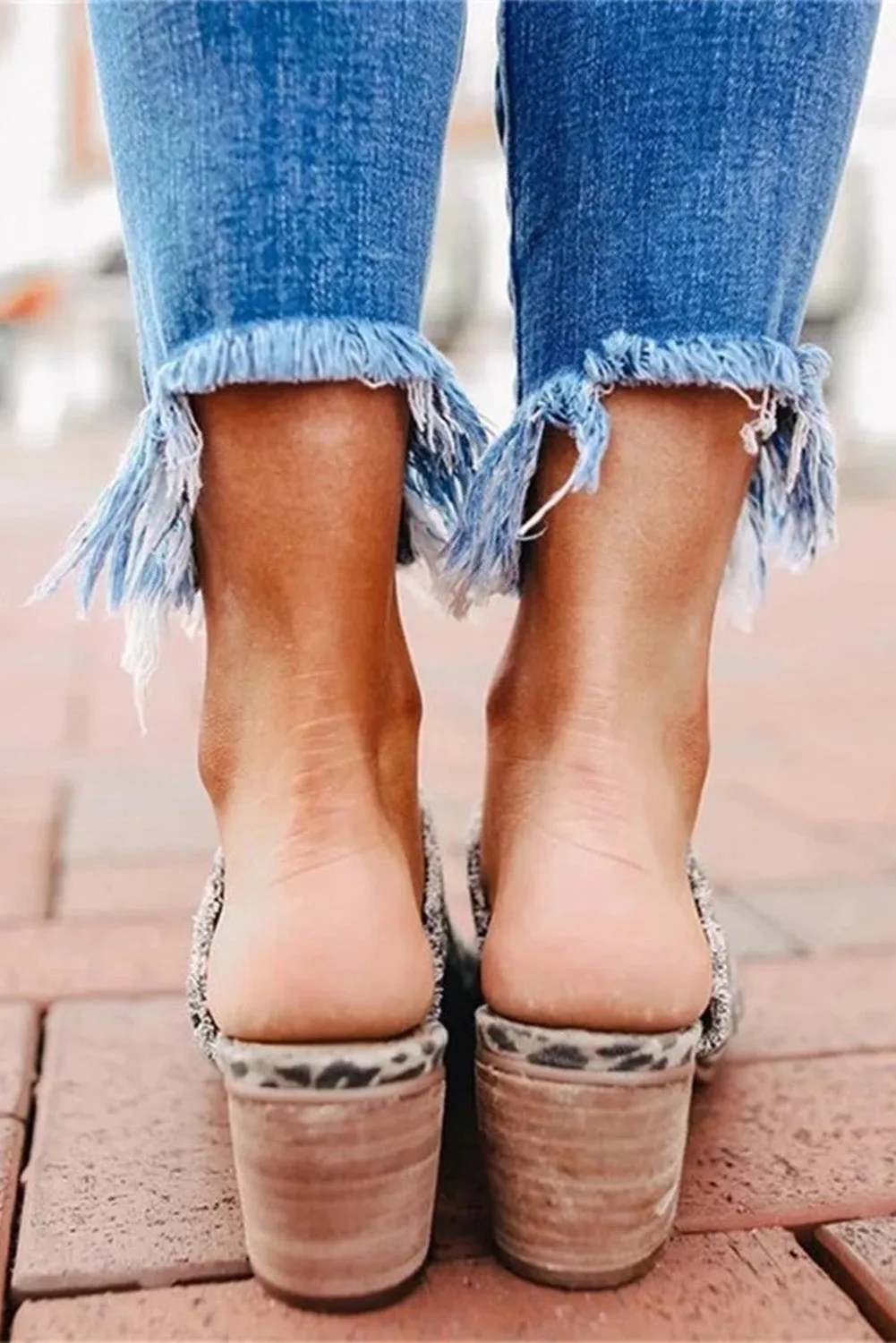 Leopard Block Mid Heel Sandals