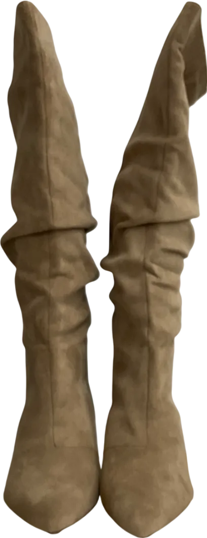 love & roses Beige Camel Mid Heel Ruched High Leg Boot UK 5 EU 38 👠
