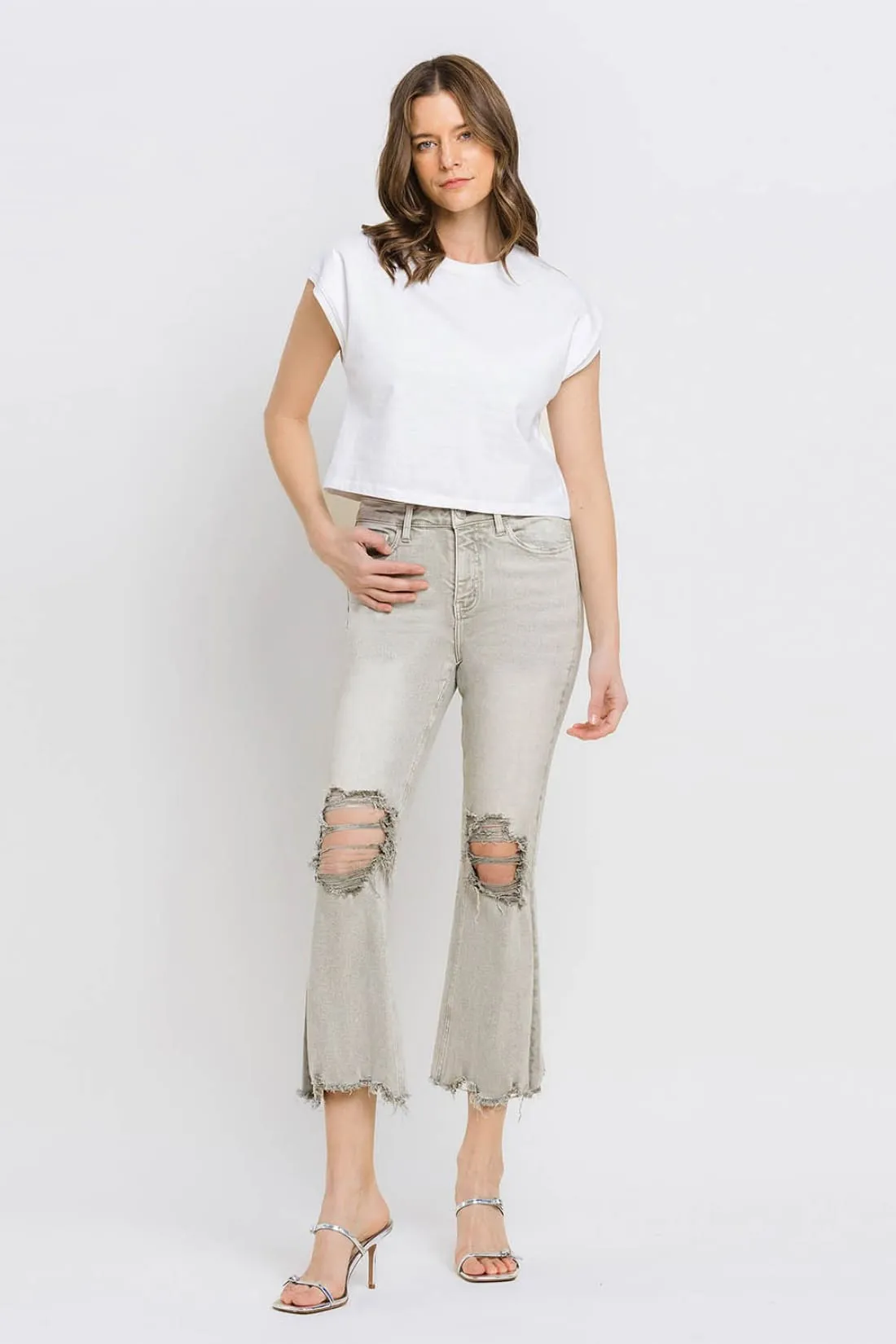 Lovervet Distressed Raw Hem Cropped Flare Jeans