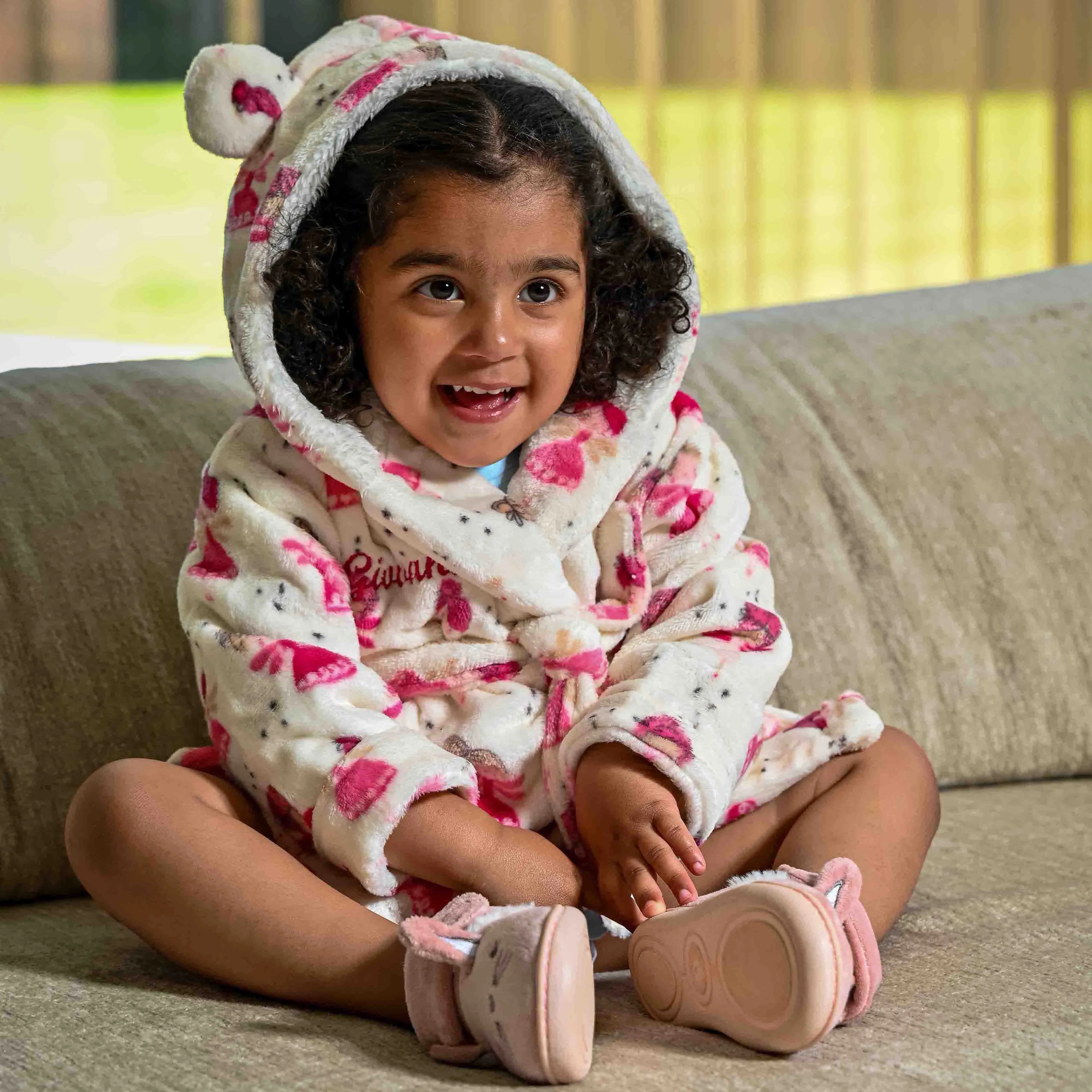 Lulabay baby girls personalised fairy print dressing gown and unicorn slippers gift set