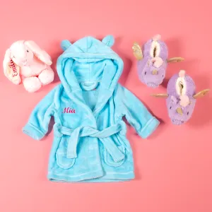 Lulabay girls 3 piece personalised dressing gown, slippers and bunny toy gift set