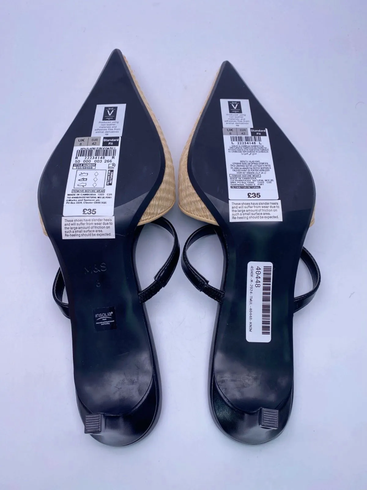 M&S Black Woven Pointed Toe Heeled Mules UK 8 EU 41 👠