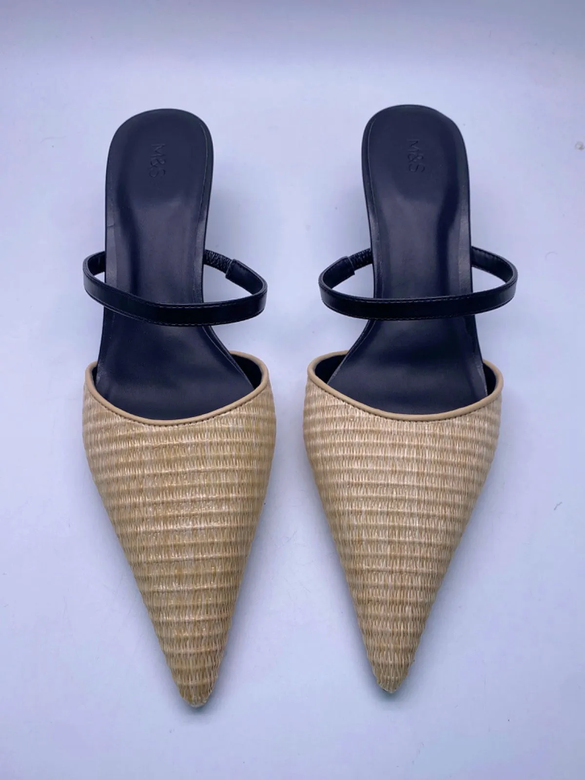 M&S Black Woven Pointed Toe Heeled Mules UK 8 EU 41 👠