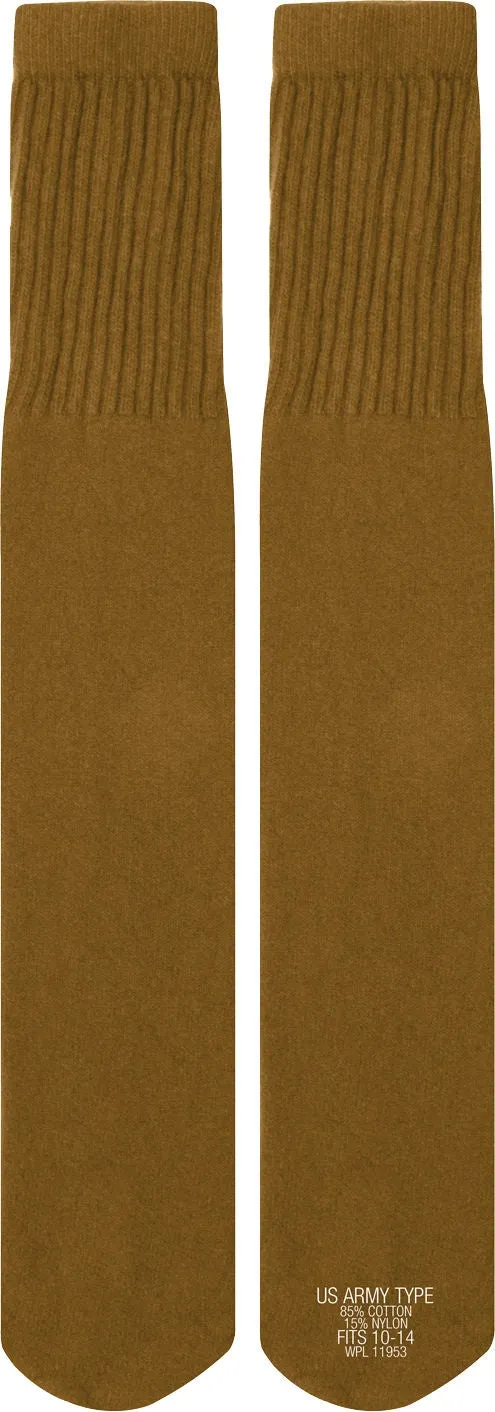 Mens Military Long Tube Socks Pair - Size 10 - 14, US Made
