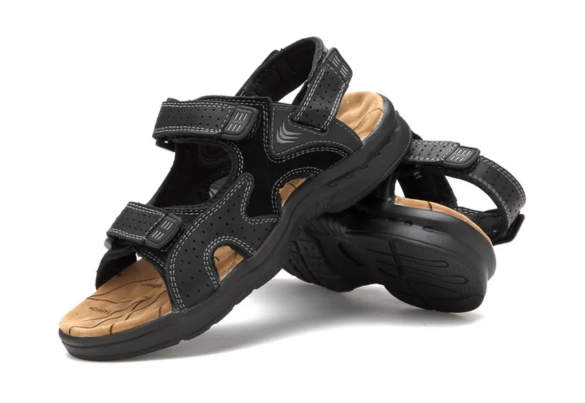 Men'S Sandals Leather Toe Platform Top Layer Cowhide Outdoor Casual Sandals