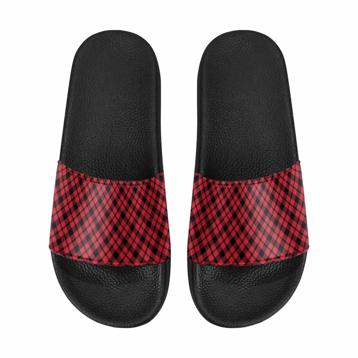 Mens Slide Sandals - Buffalo Plaid Red and Black