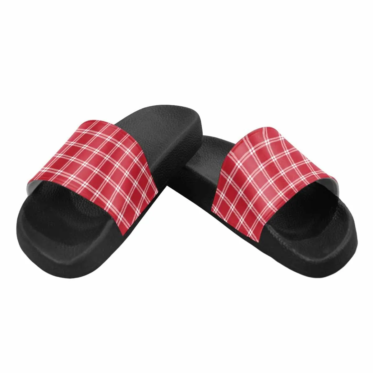 Mens Slide Sandals - Buffalo Plaid Red and White