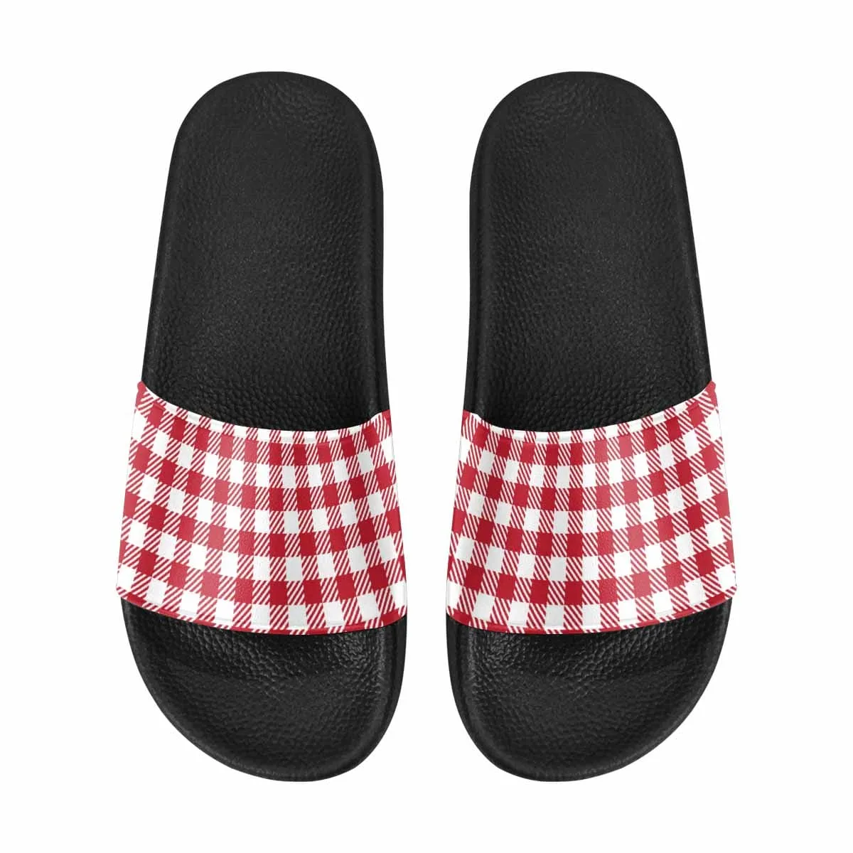 Mens Slide Sandals - Buffalo Plaid Red and White