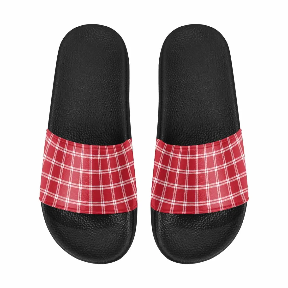 Mens Slide Sandals - Buffalo Plaid Red and White