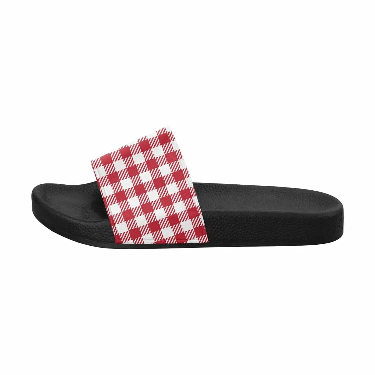 Mens Slide Sandals - Buffalo Plaid Red and White