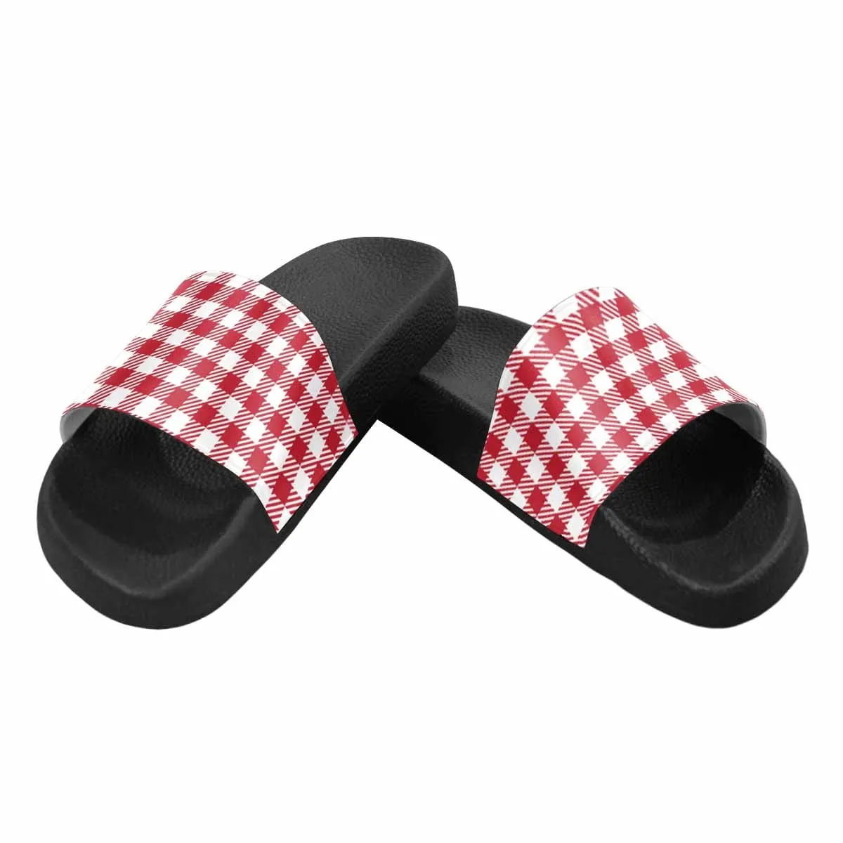 Mens Slide Sandals - Buffalo Plaid Red and White