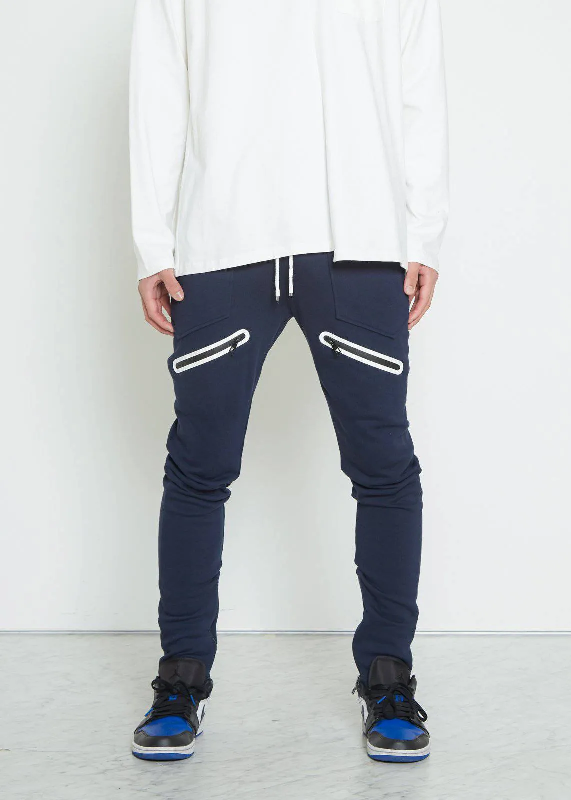 Men's  Zipper Pocket French Terry Sweatpants in Navy