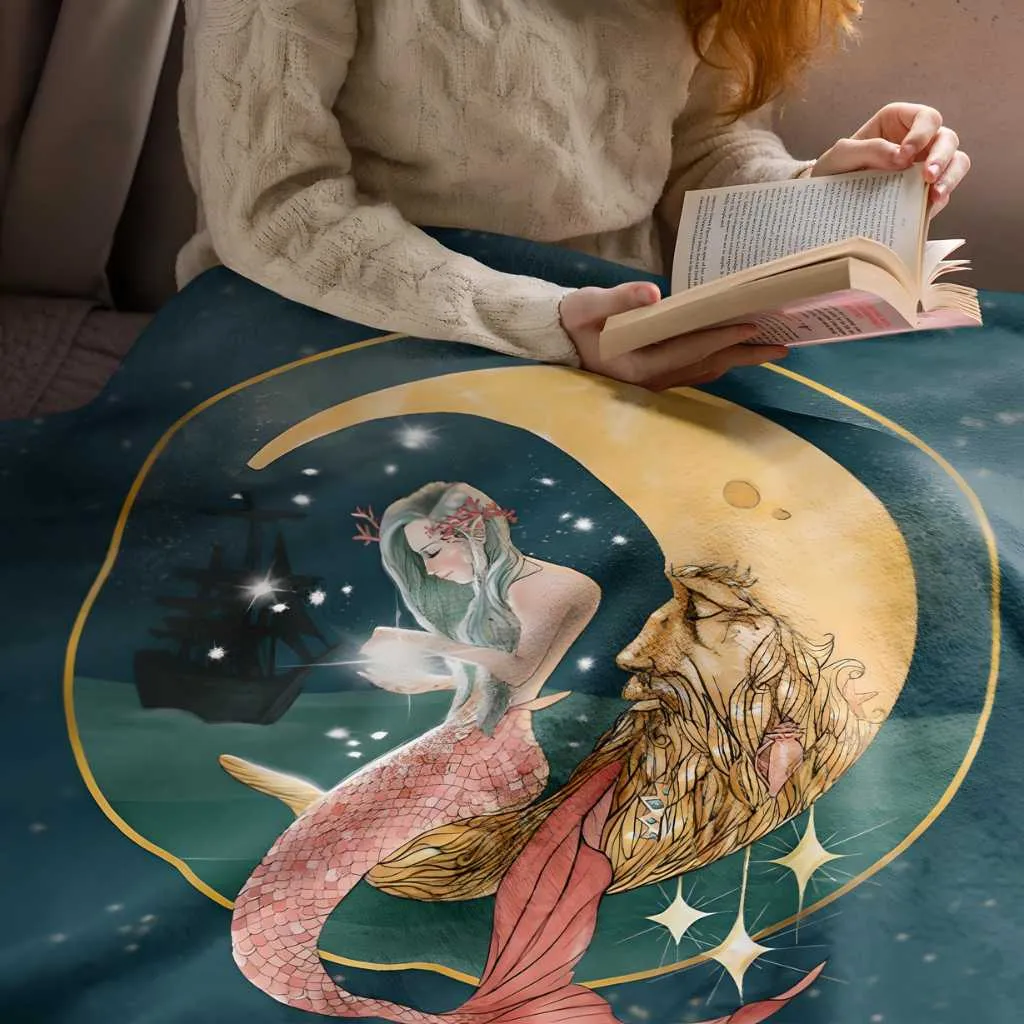 Mermaid In The Moon Plush Blanket