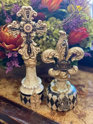 Michelle Butler Decorative Small Bottles Harlequin Cross and Fleur de Lis