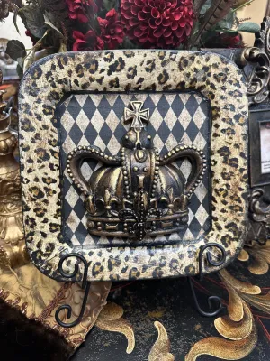Michelle Butler Harlequin and Leopard Decorative Plate with Crown Limited