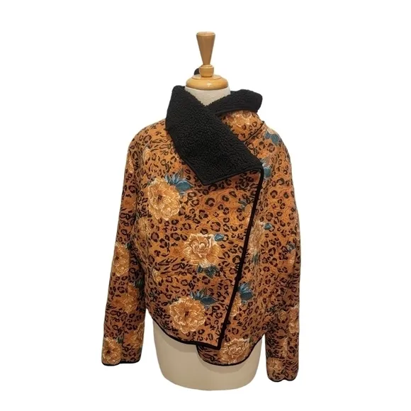MINKPINK Leopard floral Sherpa Jacket size large