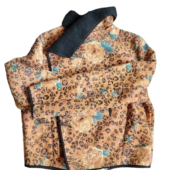 MINKPINK Leopard floral Sherpa Jacket size large