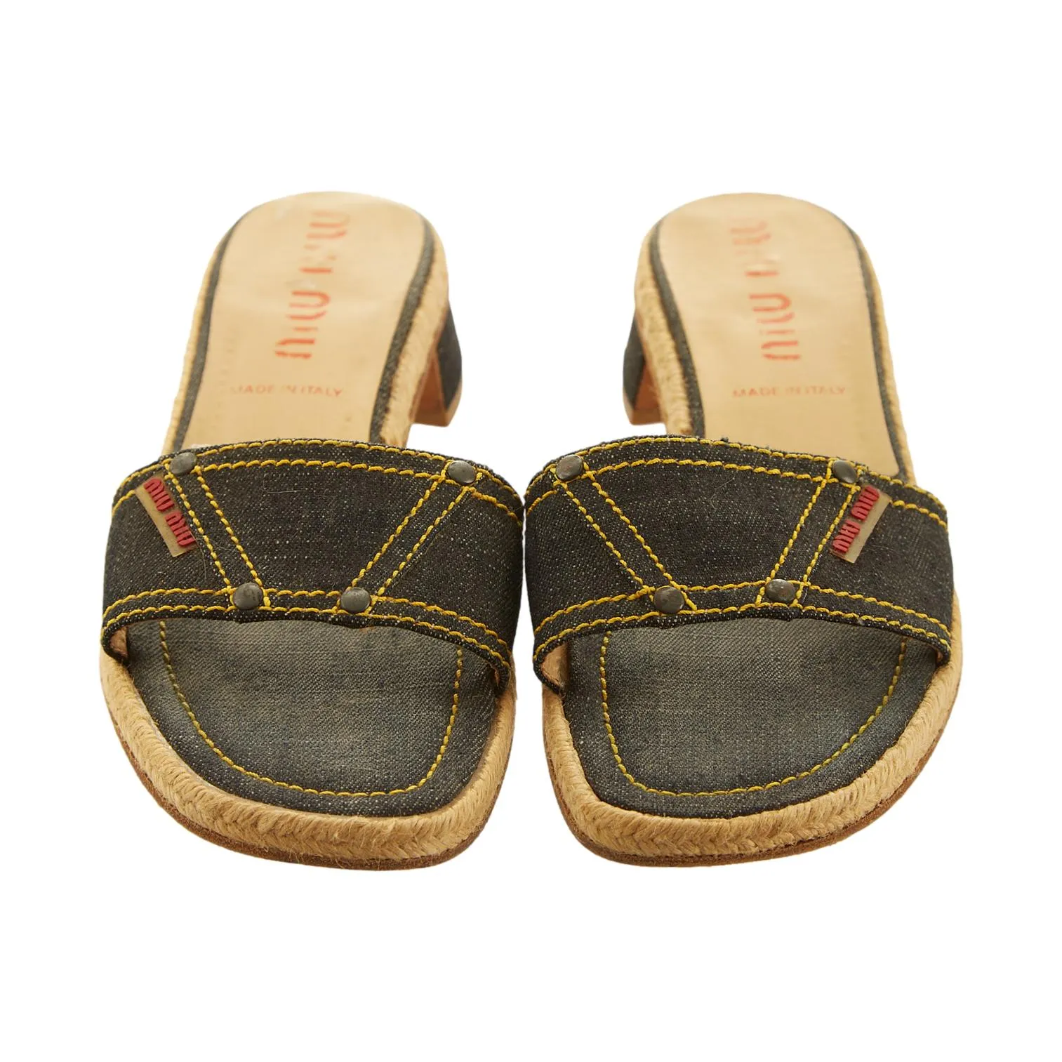 Miu Miu Denim Block Heel Sandals