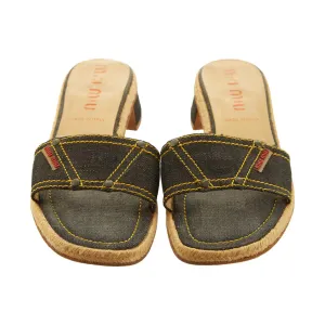 Miu Miu Denim Block Heel Sandals